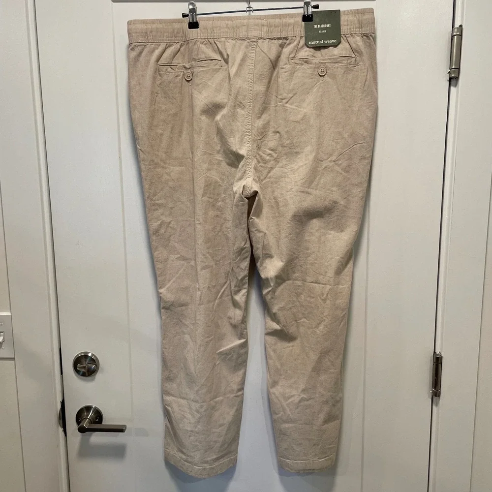 Mutual Weave Mens XXL Khaki Chambray Linen Blend Relaxed Beach Pant NWT